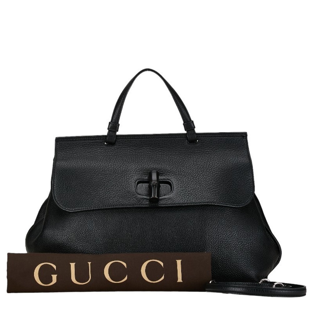 Gucci Daily Leather 2WAY Shoulder Bag Bamboo Tote Black Bag - Picture 2 of 11